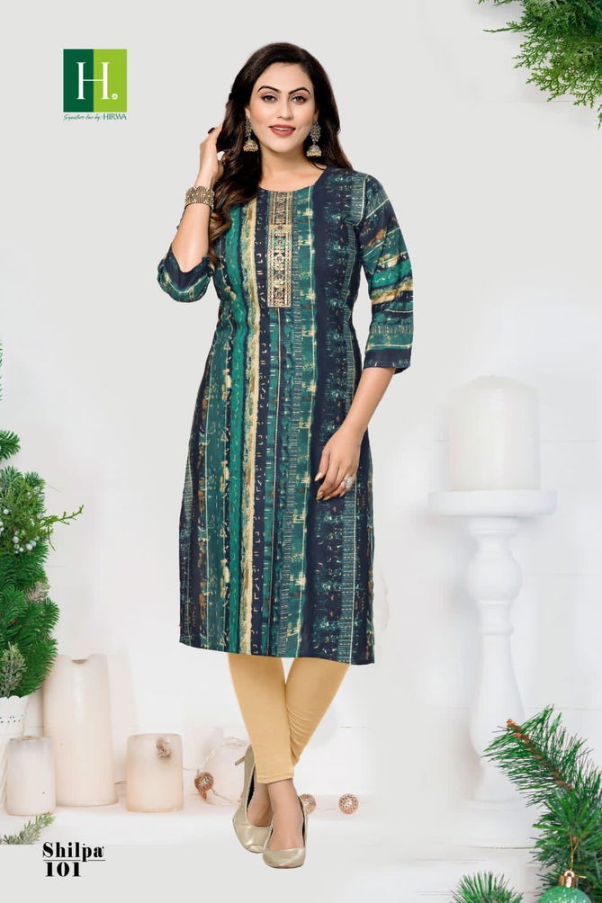 Hirwa Shilpa Rayon Designer Kurtis Catalog
